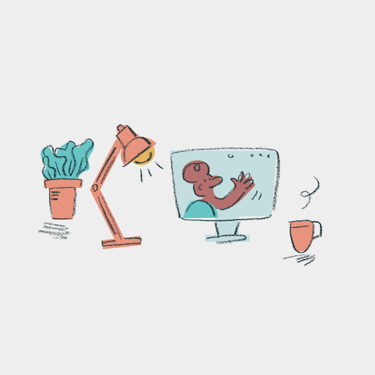 An expressive sketch of a work setup