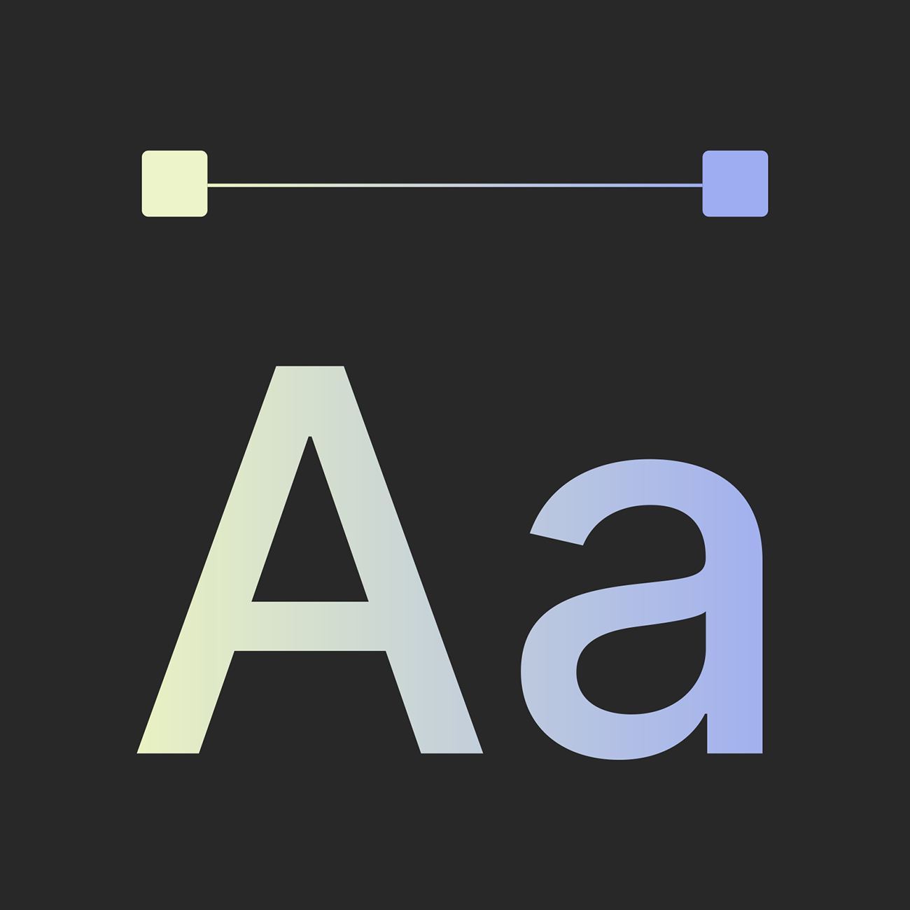 Letters showing the gradient treatment from yellow to blue