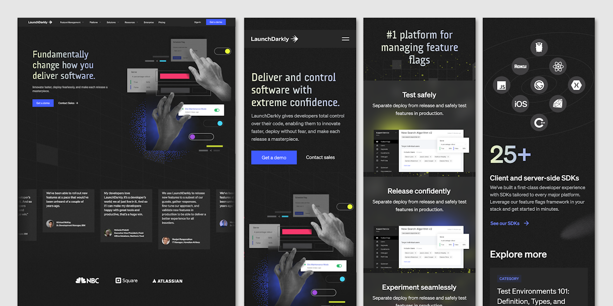 A look at the LaunchDarkly homepage and accompanying mobile versions