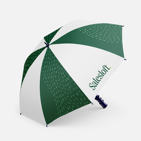 A branded umbrella with the Salesloft pattern