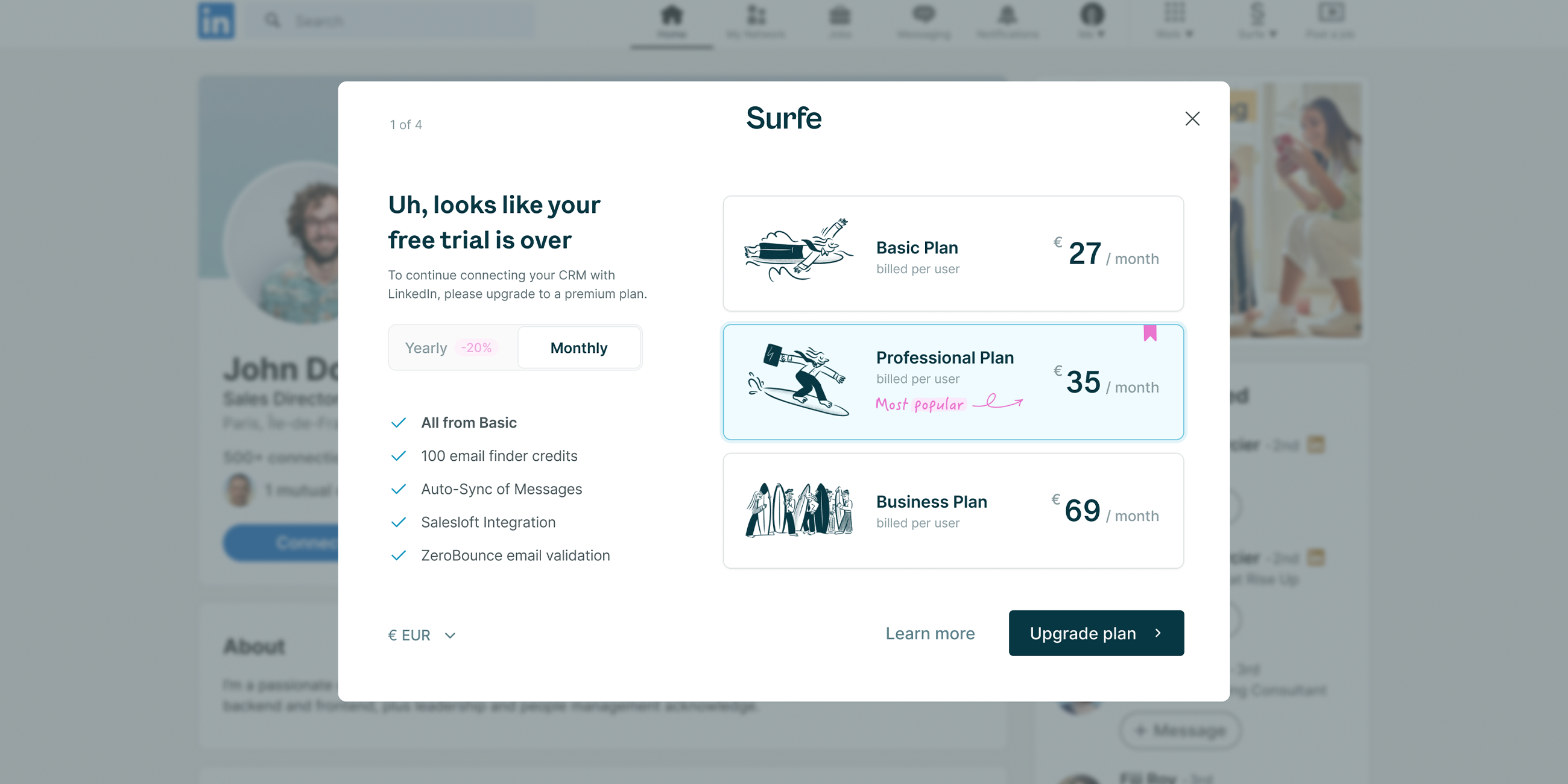 Surfe client2600 0000 Modal upgrade