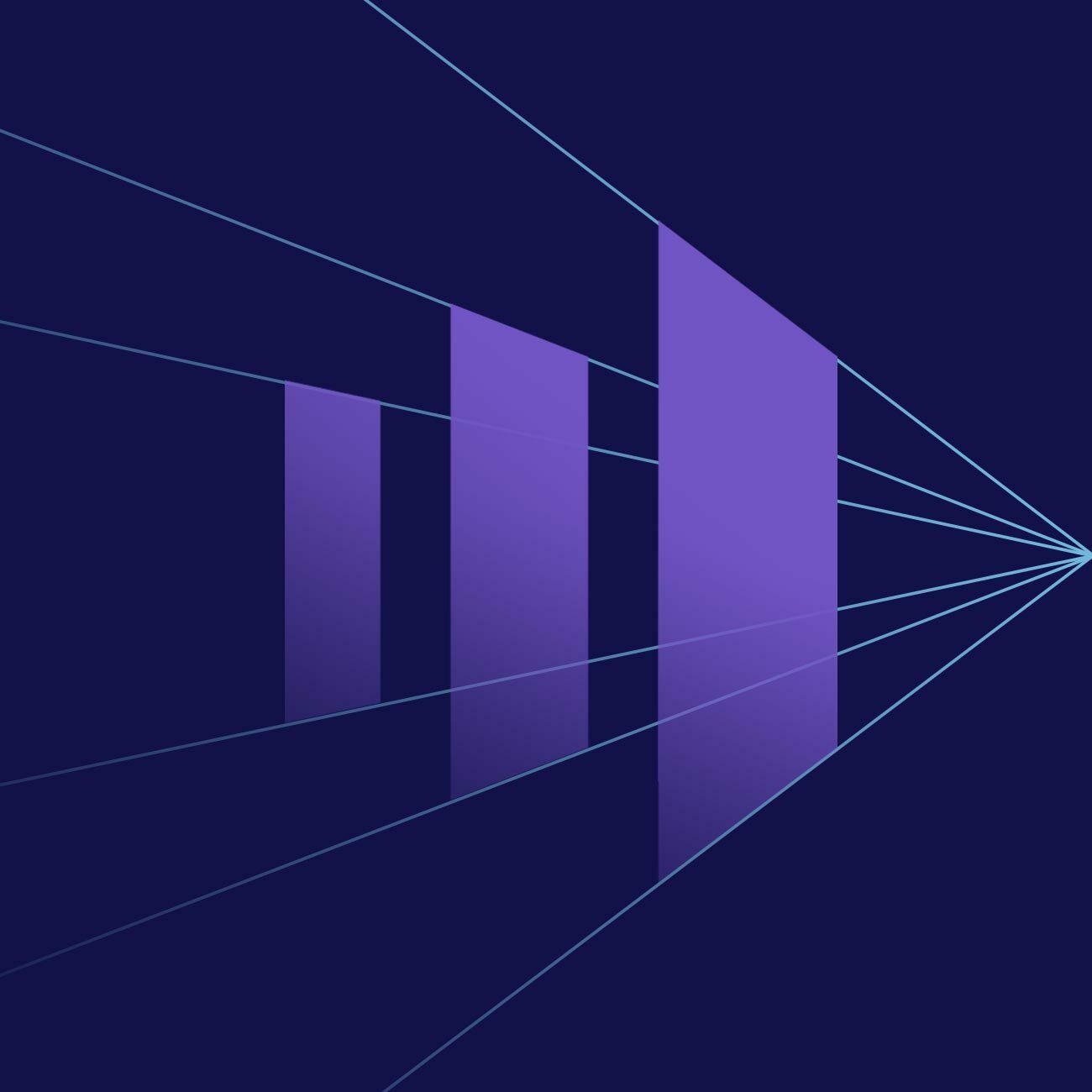 The final mark is three pillars with edges that converge to a point. It can also be interpreted as an "M."